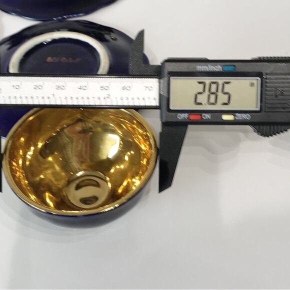 Reichenbach Geschenke Three Tea Cup Plate Set Echt Kobalt Gold Filigree Mocha - Picture 13 of 15